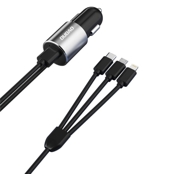 Dudao 3in1 USB Incarcator Auto 3,4 A Cablu Incorporat Lightning / USB Tip C / Micro USB Negru (R5ProN Negru)  R5PRON BLACK